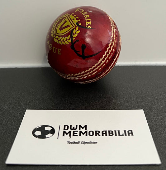 Moeen Ali signed cricket ball.